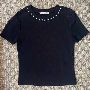 ZARA gem neckline black short sleeve shirt
